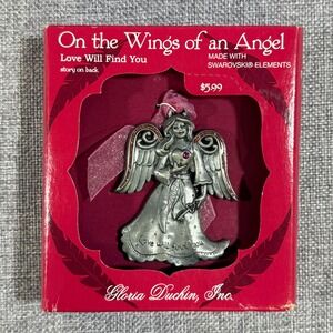 NEW Gloria Duchin Angel Christmas Ornament "Love Will Find You" Pewter Swarovski